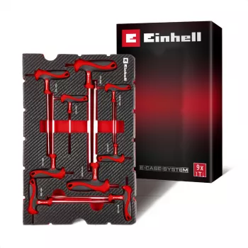 Einhell 370526 9 dalių įdėklų rinkinys E-Case dėklui, raudonas/juodas