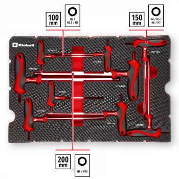 Einhell 370526 9 dalių įdėklų rinkinys E-Case dėklui, raudonas/juodas