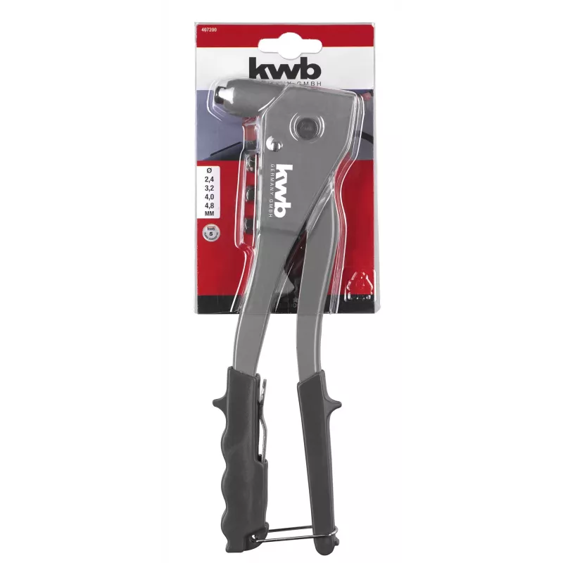 kwb 407200 aklinų kniedžių replės su 4 antgaliais (2,4–4,8 mm), rankinis kniedytuvas aliuminio ir plieno kniedėms