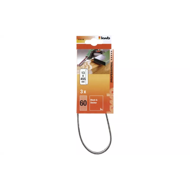 kwb 910506 šlifavimo juostelių rinkinys, grūdėtumas 60, 457 mm x 13 mm, 3 vnt.