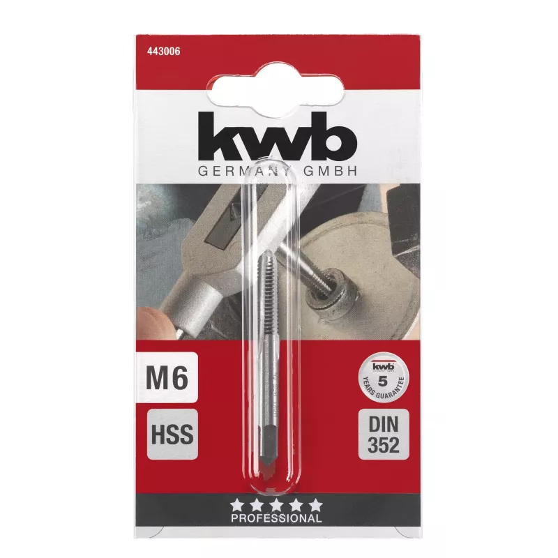 kwb 443006 HSS rankinis sriegiklis M6 x 1,0 DIN 352, pirmasis sriegiklis, 1 vnt.