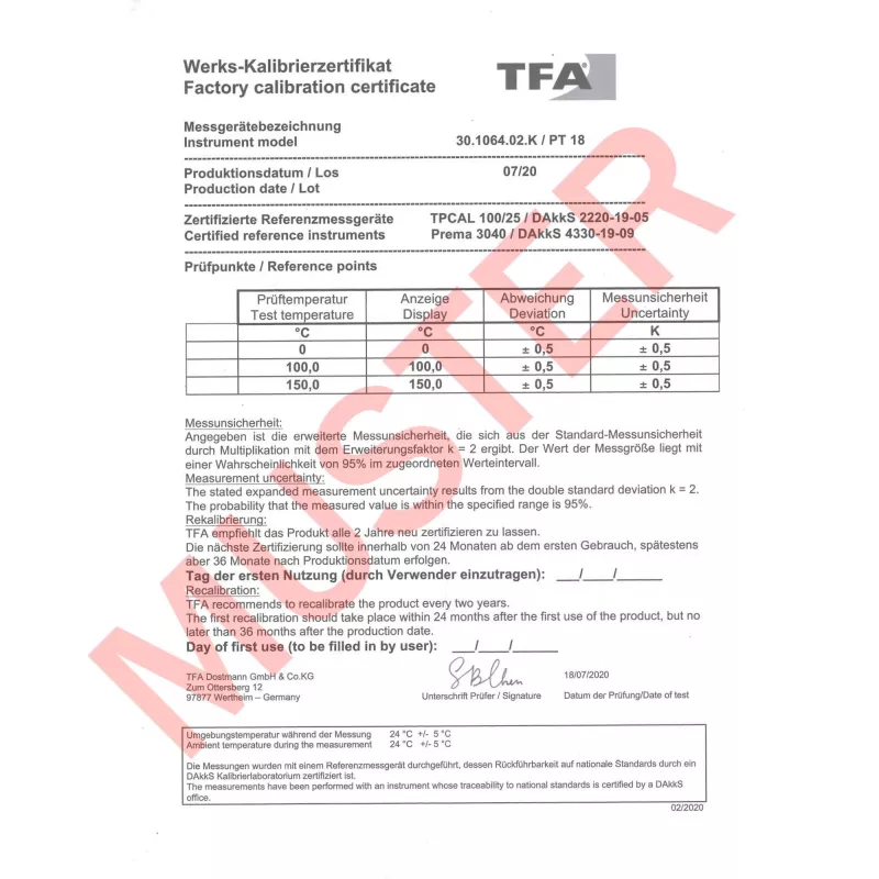 TFA Dostmann 30.1064.02.K rankinis termometras baltas °F/°C -40 iki 250°C su įmontuotu ekranu