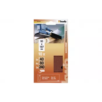 KWB 817980 švitrinio popieriaus lapai, grūdėtumas P40/P80/P240, 186 x 93 mm, 10 vnt.