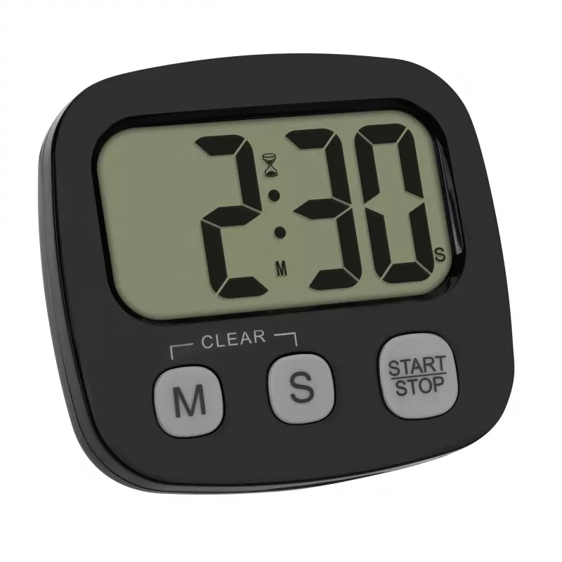 TFA Dostmann 2 dalių skaitmeninių laikmačių rinkinys su chronometru ir laikrodžiu, juodas ir baltas (38.2057.40.02)