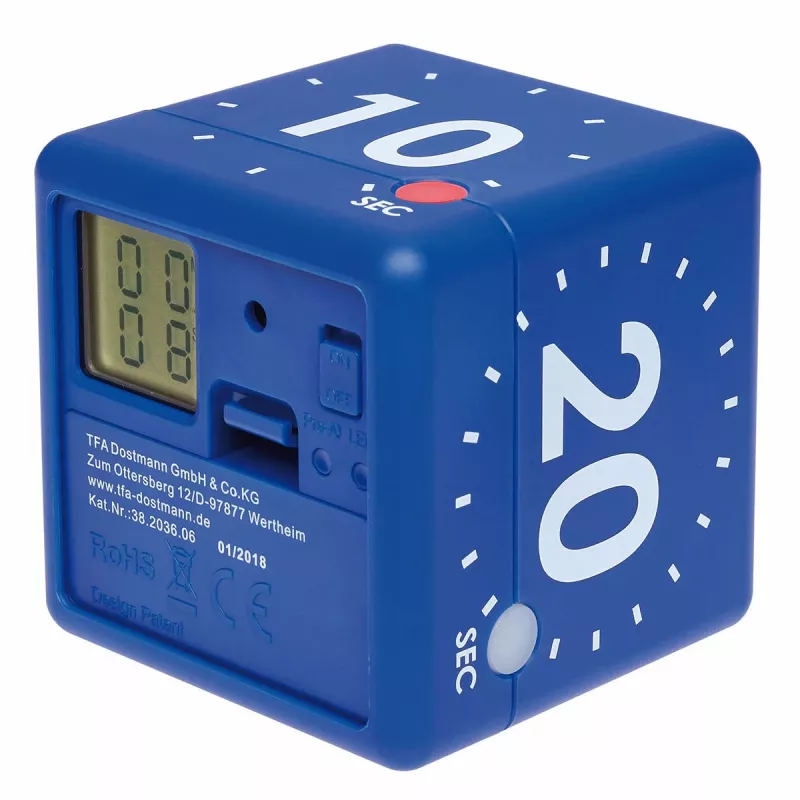 TFA Dostmann Timer CUBE skaitmeninis kubo formos laikmatis, mėlynas 38.2036.06