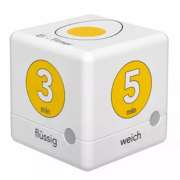 TFA Dostmann Cube Timer skaitmeninis virtuvės laikmatis, baltas/geltonas, atgalinė ir tiesioginė eiga, 99 min 59 sek., LCD, garsinis signalas, 2x AAA komplekte 38.2041.07