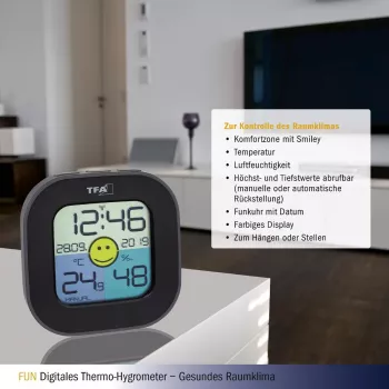 TFA Dostmann FUN patalpų elektroninis higrometras juodas (30.3242.02)