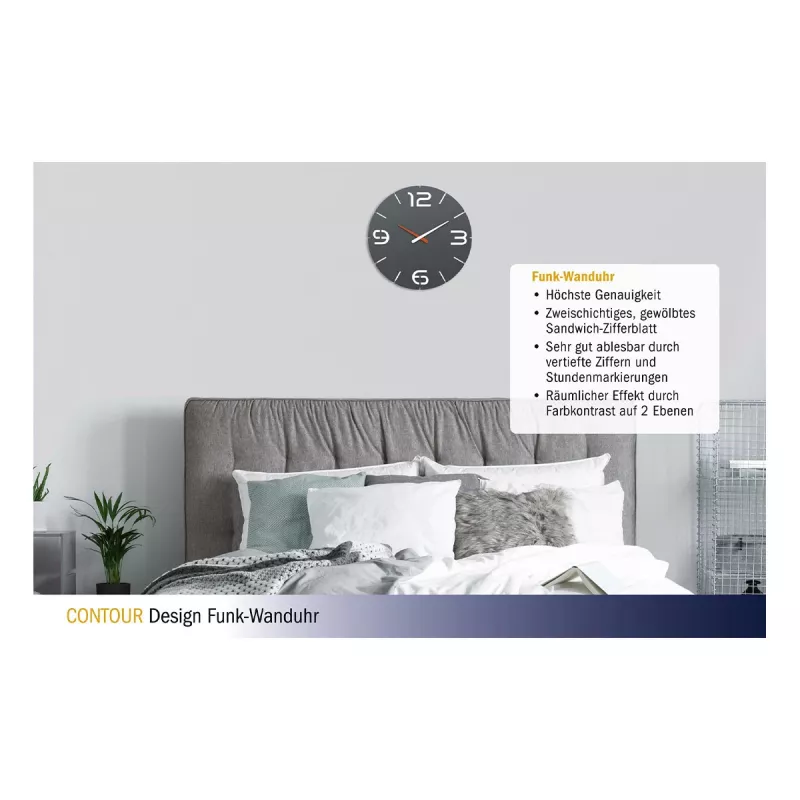 TFA Dostmann Design Radio valdomas sieninis laikrodis Contour, juodas/baltas (60.3536.10)