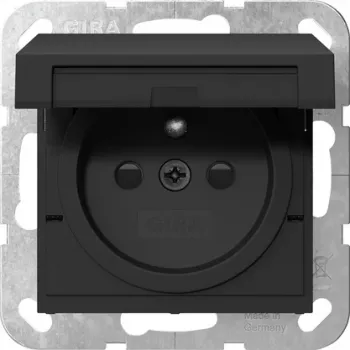 Gira 4488005 SCHUKO lizdas su atlenkiamu dangteliu, apsauga nuo vaikų, grynai balta blizgi, System 55
