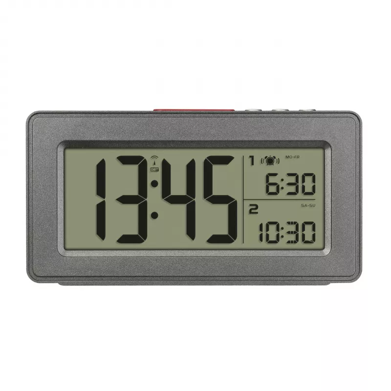 TFA Dostmann 60.2563.10 radijo bangomis valdomas žadintuvas, antracito spalvos, dvigubas žadintuvas, DCF77, LCD, kambario temperatūra