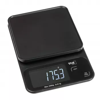 TFA Dostmann COOKIE skaitmeninės virtuvinės svarstyklės, 5 kg talpa, 1 g tikslumu, su matavimo dubeniu, juodos 50.2009.01