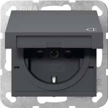 Gira System 55 SCHUKO lizdas su atlenkiamu dangteliu, grynas baltas blizgus 475428