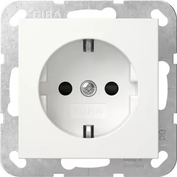 GIRA 475503 SCHUKO kištukinis lizdas su LED orientaciniu apšvietimu, padidinta apsauga nuo prisilietimo, blizgus grynas baltas