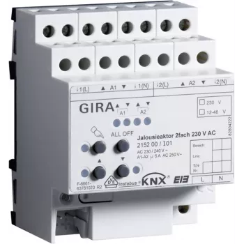 GIRA 215200 2 kanalų žaliuzių/roletų pavara 230 V AC KNX/EIB DIN bėgiui