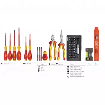 Wiha Basic Set L Electric 46 dalių VDE izoliuotų įrankių rinkinys su dėklu 47312
