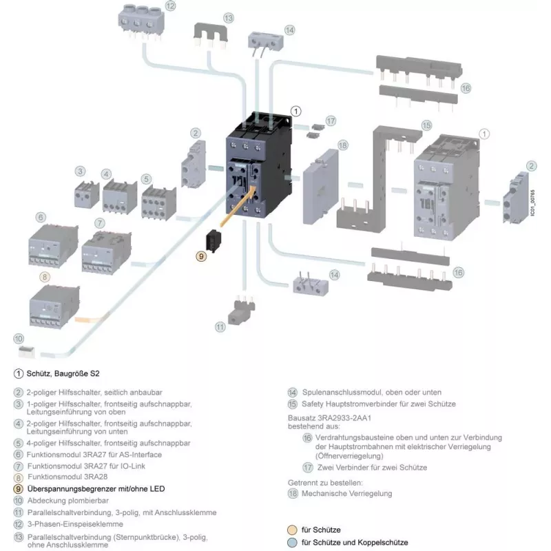 Siemens SIRIUS 3RT2936-1BD00 varistorinė viršįtampių slopintuvė 3RT2 kontaktoriams, 127-240 V AC / 150-250 V DC, kištukinė, priekinio montavimo