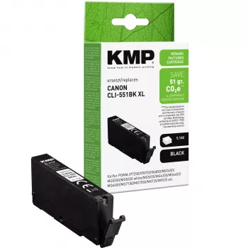 KMP juoda suderinama rašalo kasetė, skirta Canon CLI-551 XL BK (didelės talpos, 11 ml, ~500 puslapių) 1518,4011