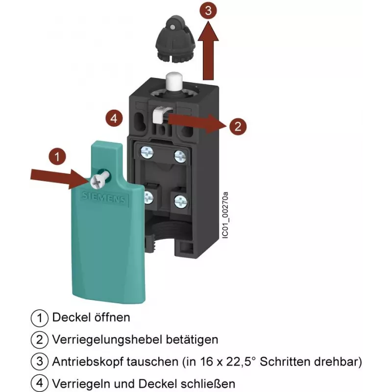 Siemens SIRIUS 3SE5 padėties jungiklis su ritininiu stūmikliu, 1NO+1NC, IP66/IP67 3SE5122-0CA00