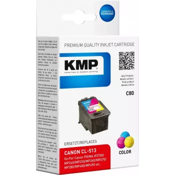 KMP C80 trijų spalvų rašalo kasetė (žydra, purpurinė, geltona) - 13 ml - Suderinama su Canon PIXMA MP230, MP252, MP258, MP272, MP280, MP282, MP495, MP499, MX360, MX410, MX420 1512.4530