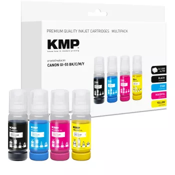 KMP rašalo papildymo rinkinys Canon GI-55BK/C/M/Y, 4x70 ml rinkinys (juodas, žydras, purpurinis, geltonas) 1587,0005