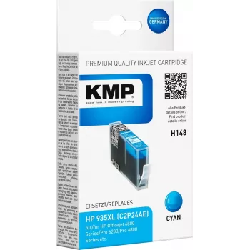 KMP H148 Didelio našumo suderinama žydros spalvos rašalo kasetė, skirta HP OfficeJet 6812, 6815, 6820, 6822, 6825, Pro 6235 (15 ml, 825 psl.) 1744,0003