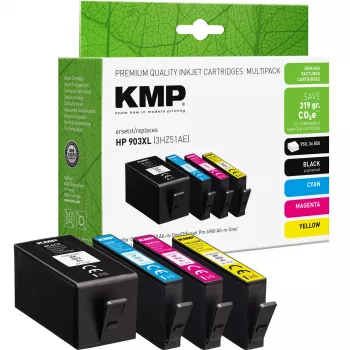 KMP suderinamos rašalo kasetės, 4 vnt. rinkinys, juoda/žydra/rausva/geltona, skirtos HP 903XL (3HZ51AE)