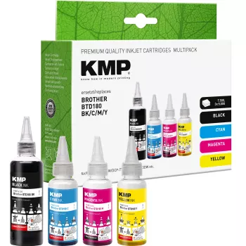KMP PRINTTECHNIK rašalo papildymo rinkinys Brother BTD180BK/C/M/Y - juodas 110ml, žydras/purpurinis/geltonas po 50ml (Suderinamas) 1555,0005