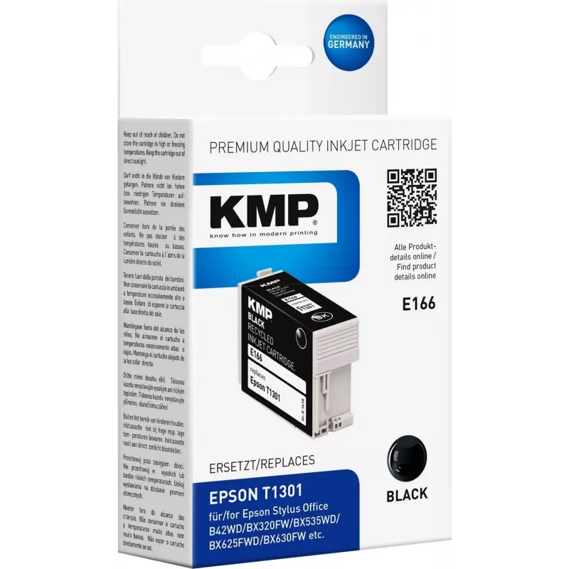 KMP E166 juodas suderinamas rašalo kasetridas Epson Stylus Office ir WorkForce spausdintuvams (25 ml, didelės talpos, pakeičia T1301) 1618.4001