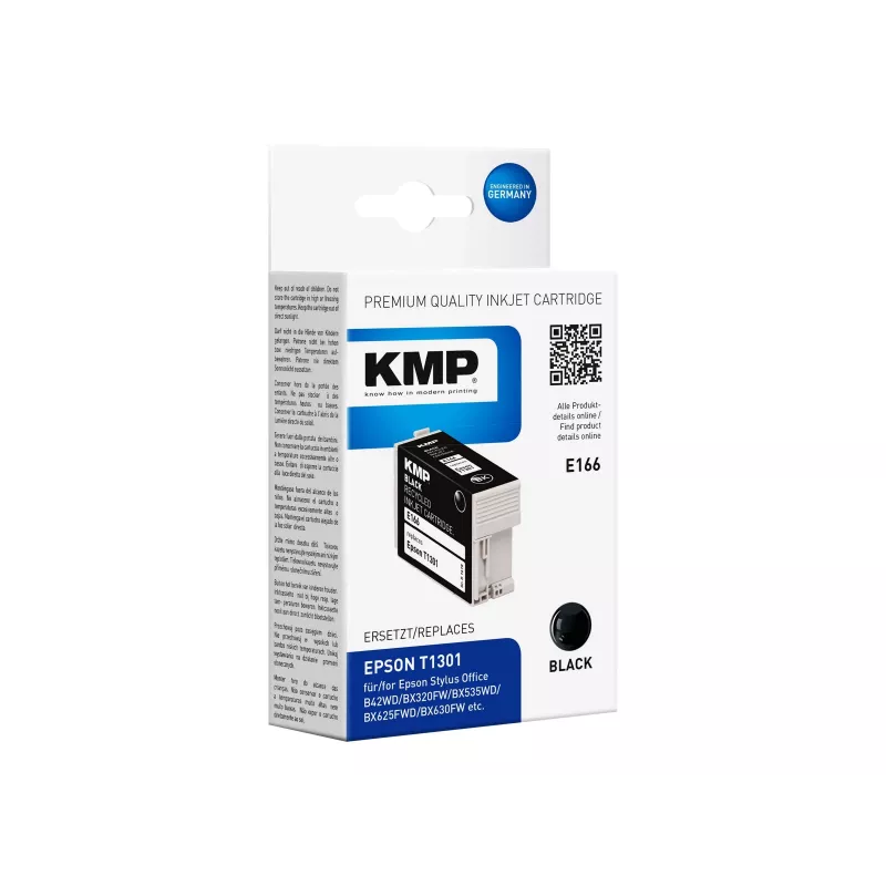 KMP E166 juodas suderinamas rašalo kasetridas Epson Stylus Office ir WorkForce spausdintuvams (25 ml, didelės talpos, pakeičia T1301) 1618.4001