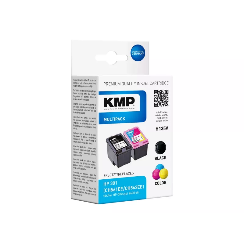 KMP MULTIPACK H135V - 2 vnt. juodos ir trijų spalvų rašalo kasetės (alternatyva HP 301XL)