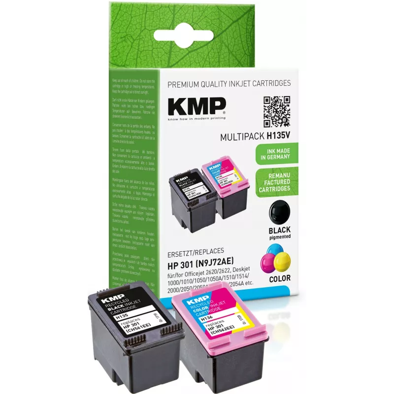 KMP MULTIPACK H135V - 2 vnt. juodos ir trijų spalvų rašalo kasetės (alternatyva HP 301XL)
