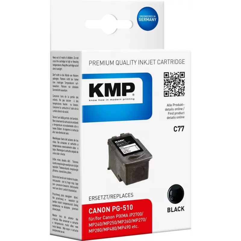 KMP C77 juoda suderinama rašalo kasetė 9 ml, skirta Canon PIXMA MP230 MP237 MP252 MP258 MP270 MP282 MP499 MX350 MX360 MX410 MX420 1511.4001