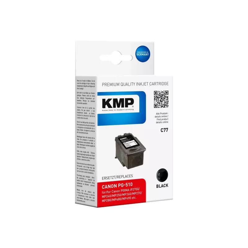 KMP C77 juoda suderinama rašalo kasetė 9 ml, skirta Canon PIXMA MP230 MP237 MP252 MP258 MP270 MP282 MP499 MX350 MX360 MX410 MX420 1511.4001