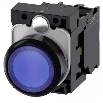 Siemens SIRIUS ACT apšviesta mygtukinė komplektinė detalė, plastikinė, mėlyna, 1NO+1NC, 24V AC/DC LED 3SU1102-0AB50-1BA0