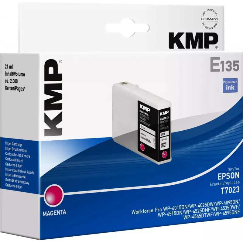 KMP E135 purpurinės spalvos rašalo kasetė - 21 ml - Suderinama su Epson T7023 - skirta Epson WorkForce Pro WP-4015, WP-4025, WP-4095, WP-4515, WP-4525, WP-4535, WP-4545, WP-4595 1620,4006