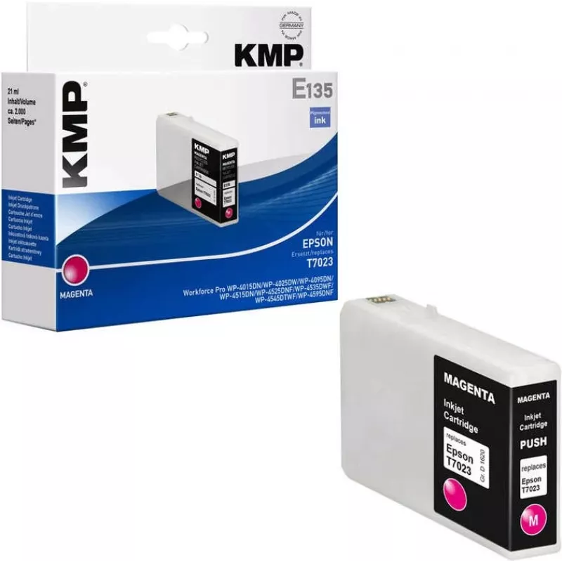 KMP E135 purpurinės spalvos rašalo kasetė - 21 ml - Suderinama su Epson T7023 - skirta Epson WorkForce Pro WP-4015, WP-4025, WP-4095, WP-4515, WP-4525, WP-4535, WP-4545, WP-4595 1620,4006