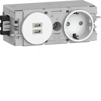 Hager Winsta įleidžiamas SCHUKO lizdas su 2x USB-C PD 20W įkrovikliu, grynai balta GS17009016