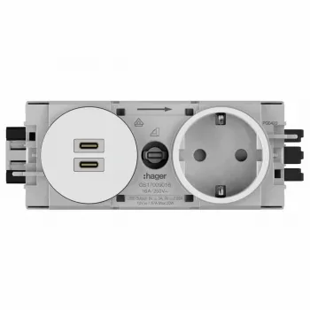 Hager Winsta įleidžiamas SCHUKO lizdas su 2x USB-C PD 20W įkrovikliu, grynai balta GS17009016