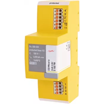 DEHN DVR 2 BY S 150 FM kombinuotas žaibo ir viršįtampių ribotuvas Type 1+2, 2 polių, 230 V AC, DIN bėgiui, su nuotoliniu signalu 928430