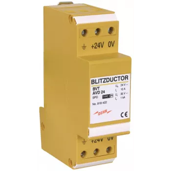DEHN 918422 BLITZDUCTOR VT kombinuotas žaibo srovės ir viršįtampių ribotuvas DC maitinimo sistemoms, 24 V DC, 1+2 tipo SPD