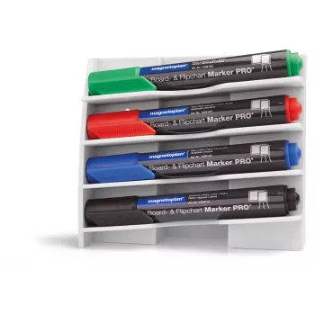 MAGNETOPLAN HOLTZ plastikinis žymeklių laikiklis 4 lentos žymekliams, magnetinis, pakreiptas, kad neišdžiūtų, baltas (12294)