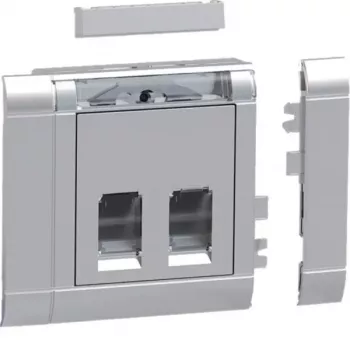 Hager GSETDM032LAN duomenų lizdų montavimo rinkinys, 2x RJ45, Cat.6A, ekranuotas, aliuminio priekinė plokštė, Type 03