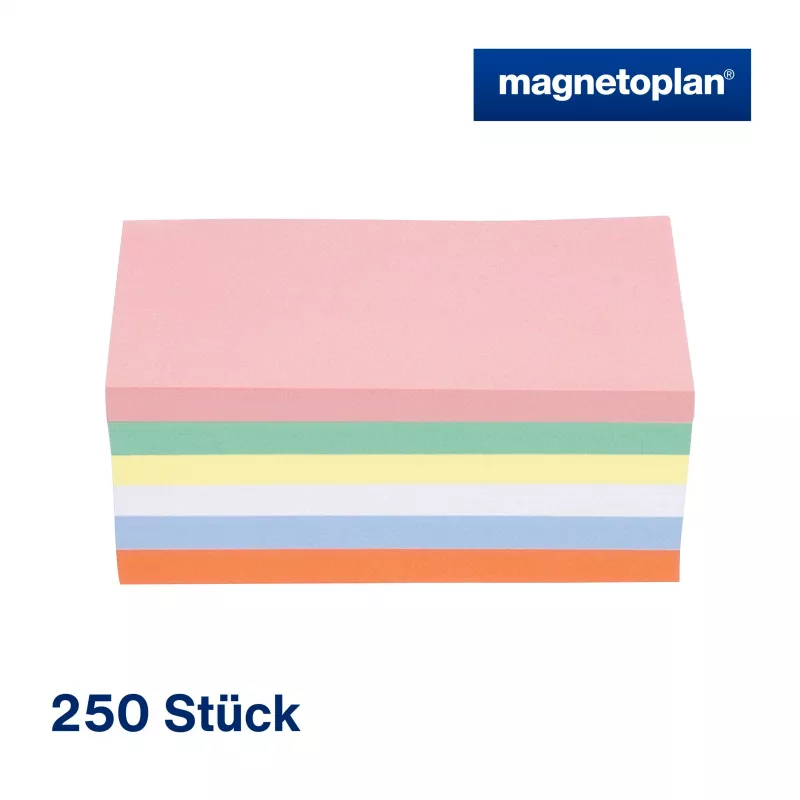 MAGNETOPLAN HOLTZ komunikacinės kortelės stačiakampės 200 x 100 mm, įvairių spalvų (rožinė, žalia, geltona, balta, mėlyna, oranžinė) - 250 kortelių 112501510