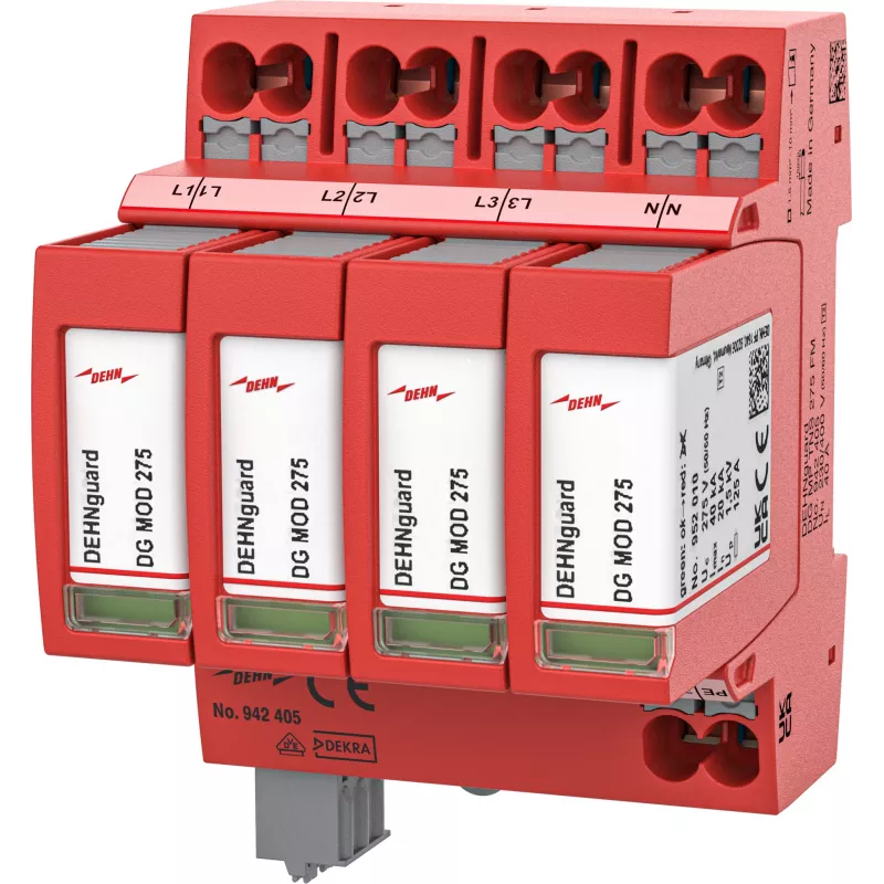 DEHN DEHNguard MP TNS 275 FM 2 tipo viršįtampių ribotuvas, 4 poliai, 275V, 40kA, DIN bėgiui 942405