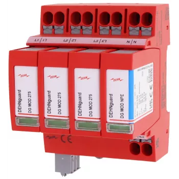 DEHN DEHNguard MP TT 275 FM 2 tipo viršįtampių ribotuvas, 4 polių, 275 V AC, DIN bėgių montavimas, su nuotolinio signalizavimo kontaktu 942315