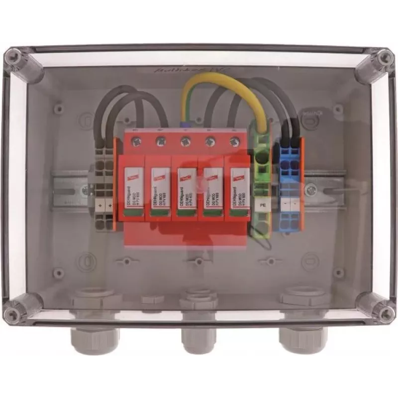 DEHN DCU 2 YPV 1100 2M 1S 2 tipo viršįtampių apsaugos įtaisas fotovoltinėms sistemoms, 2 MPPT, 1 stringas vienam MPPT, 1100 V DC, IP65 korpusas 900921