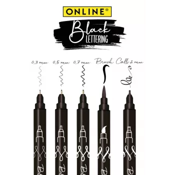 ONLINE Black Lettering Acrylic Pen Set, juodas, 5 vnt. 19114