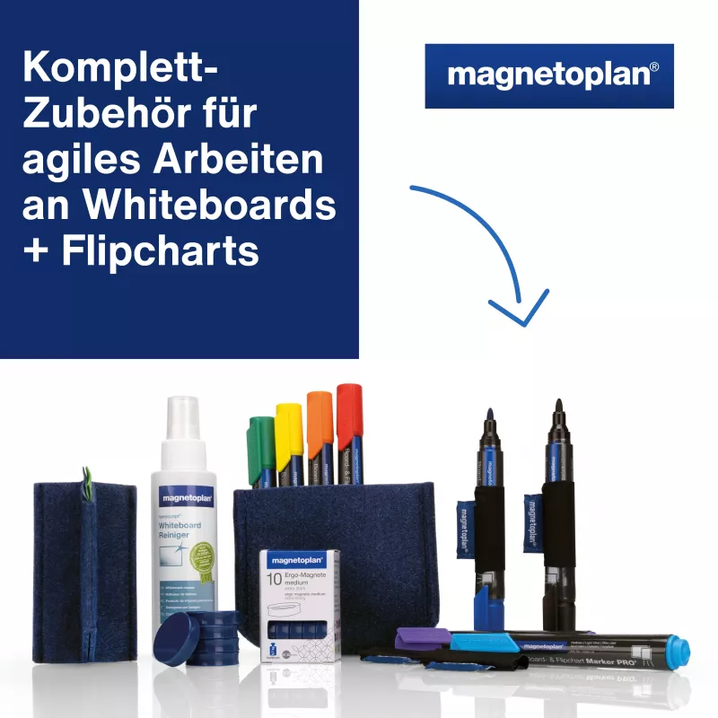 MAGNETOPLAN HOLTZ Whiteboard Essentials rinkinys mėlynas - trintukas ir magnetinė lentynėlė (1230914)