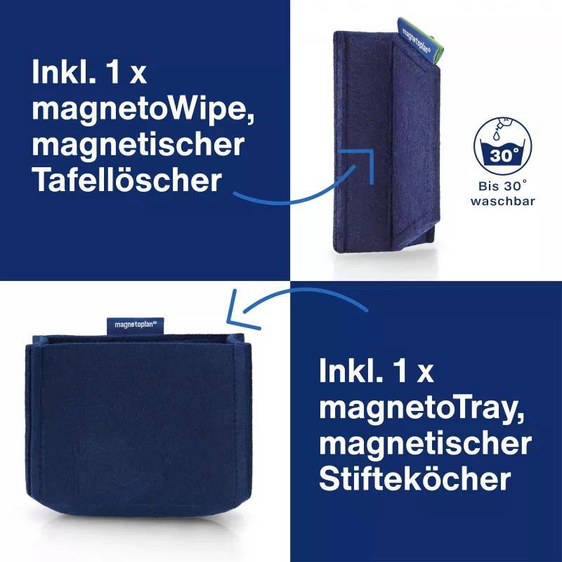 MAGNETOPLAN HOLTZ Whiteboard Essentials rinkinys mėlynas - trintukas ir magnetinė lentynėlė (1230914)