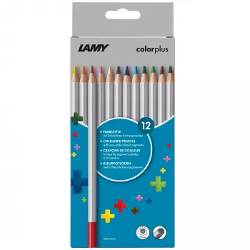 LAMY colorplus trikampiai spalvoti pieštukai, 12 skirtingų spalvų, ergonomiškos trikampės formos, matinio paviršiaus, kartoninė dėžutė 1233468